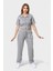 Polo Yaka Ferumar Detaylı Cepli Pamuklu Tüylenmez Rahat Kalıp Bluz ve Pantolon Takım - Gri 1