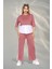Kadın Spor-Şık Takım – Düğme Detaylı Üst & Yan Şeritli Pantolon - Gül Kurusu 1