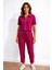 Kadın Rahat Kesim Fermuarlı Kısa Kollu Crop Lastikli Eşofman Takımı -Ikili Set - Pembe 1