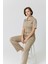 Kadın Fermuarlı Crop Üst & Beli Lastikli Pensli Rahat Kesim Ikili Takım - Bej 6