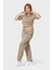Polo Yaka Ferumar Detaylı Cepli Pamuklu Tüylenmez Rahat Kalıp Bluz ve Pantolon Takım - Bej 2