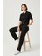 Kadın Fermuarlı Crop Üst & Beli Lastikli Pensli Rahat Kesim Ikili Takım - Siyah 4