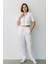 Kadın Fermuarlı Crop Üst & Beli Lastikli Pensli Rahat Kesim Ikili Takım - Beyaz 4
