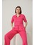 Kadın Fermuarlı Crop Üst & Beli Lastikli Pensli Rahat Kesim Ikili Takım - Pembe 1