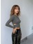 Kadın Belden Bağlama Detay Tek Kol Uzun Açık Spor Şık Rahat Kalıp Crop Top Bluz 4