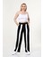 Kadın Geniş Paça Şeritli Yüksek Bel Bol Eşofman Altı - Siyah 2