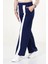 Kadın Geniş Paça Şeritli Yüksek Bel Bol Eşofman Altı - Lacivert 2