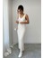 Kadın Beyaz Fitilli Triko Uzun Elbise – V Yaka Slim Fit Yazlık/kışlık Model 2