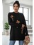 Çiçek Taş Işlemeli Uzun Kollu Triko Tunik Zarif ve Konforlu Günlük Kombinlere Uygun - Siyah 2