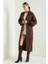 Kadın Uzun Oversize Triko Hırka – Cepli, Kalın Dokulu, Şık ve Rahat Model - Kahverengi 3