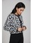 Tüylü Leopar Detay Inicili Düme Moderen ve Rahat Kalıp Triko Hırka - Siyah 2