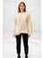 Kadın Ekru Renkli Patchwork Tasarımlı Dokulu Triko Kazak - Oversize ve Rahat Formlu - Ekru 1