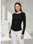 Beli Büzgülü Siyah Viskon Fit Bluz 3
