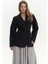 Briella Kadın Siyah Blazer Ceket Dokuma Kumaş Belden Oturtmalı Casual Stil 9