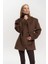 Naica Kadın Kahve Blazer Ceket, Belden Oturmalı Polyester Kumaş, Kruvaze Yaka, Cepsiz 7