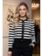 Kadın Çizgili Triko Hırka Düğmeli Bisiklet Yaka Kısa Yumuşak Dokulu Hırka 3