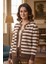 Kadın Çizgili Triko Hırka Düğmeli Bisiklet Yaka Kısa Yumuşak Dokulu Hırka 2