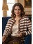 Kadın Çizgili Triko Hırka Düğmeli Bisiklet Yaka Kısa Yumuşak Dokulu Hırka 3