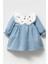 %100 Pamuk Işleme ve Dantel Yakalı Açık Mavi Kız Çocuk Elbisesi 6