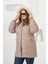 Büyük Beden Kapüşonlu Şişme Mont Vizon 3