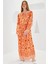Turuncu Ekru Desenli Uzun Viskon Elbise 1947 3