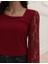 Cottonlab Kadın Uzun Kollu Asimetrik Yakalı Dantelli Ithal Krep Bluz 2