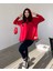 Cottonlab Kadın Kırmızı Kapşonlu Etek Ucu Detay Arma Ters Dikiş Gorunumlu Ikili Takım 1