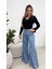 Cottonlab Kadın Yüksek Bel Paçaya Doğru Geniş Kesimli Kot Pantolon 8