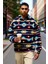 Erkek Kapüşonlu Düşük Uzun Kollu Örme Polar Dokuma Oversize Geniş Kesim Retro Desenli Sweatshirt 2