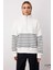 Kadın Dik Yaka Düşük Kol Fermuarlı Çizgili Oversize Kalın Örme Sweatshirt Fonksiyonel Spor 3