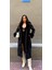 Bayan Siyah Yakası ve Kolları Kürklü Içi Astarlı Uzun Düğmeli Kuşaklı Kaşe Kaban 5
