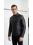 Erkek Siyah %100 Hakiki Deri Kapitone Şişme Mont - Slim Fit Hakim Yaka Kışlık Ceket 1