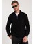 Erkek Slim Fit Dar Kesim Siyah Kazak Fermuarlı Dik Yaka Günlük Stil 6