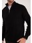 Erkek Slim Fit Dar Kesim Siyah Kazak Fermuarlı Dik Yaka Günlük Stil 8