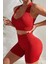 Kadın Kırmızı Yüksek Bel Çapraz Sırt Detaylı Şortlu Gecelik Takım 2