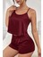Kadın Bordo Asimetrik Sırt Dekolte Detaylı Şık Şortlu Gecelik Takım 2