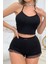 Kadın Siyah Kaşkorse Sırt ve Bacak Kısmı Puantiyeli Şortlu Gecelik Takım 4
