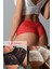 Kadın Siyah Beyaz Kırmızı 3'lü Paket Dantel Tanga Şort Külot 1