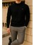 Erkek Slim Fit Yarım Balıkçı Yaka Siyah Kazak 4