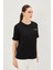 Ribana Detaylı Siyah Bisiklet Yaka Regular Örme Tişört 5