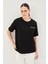 Ribana Detaylı Siyah Bisiklet Yaka Regular Örme Tişört 6