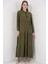 Kadın Bdart Fiyonk Detaylı Viskon Maxi Elbise Haki Yeşil 1