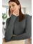 Kadın Antrasit Gri Parmak Detaylı Esnek Uzun Kollu Body 1