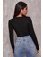 Kadın Siyah Uzun Kollu Büzdürme Bağcık Detaylı Crop Top Bluz 2