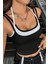 Kadın Beyaz Siyah Çift Renk Çapraz Askılı Crop Top Bluz 1