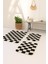 Chess Dama Desen 3'lü Banyo Paspası KEMIK-SIYAH80X50 50X40 50X40 cm Yıkanabilir Lateks Kaymaz Taban 1