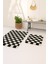 Chess Dama Desen 2'li Banyo Paspası Kemik-Siyah 80X50 50X40 cm Yıkanabilir Lateks Kaymaz Taban 1