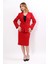 Sıfır Yaka Ön Robalı Ceket & Düz Dar Etek-Kırmızı 1