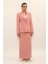 Erkek Yaka Boydan Kuplu Ceket & Uzun Düz Dar Etek-Pudra 4