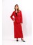 Sıfır Yaka Ön Robalı Ceket & Uzun Düz Dar Etek-Kırmızı 5